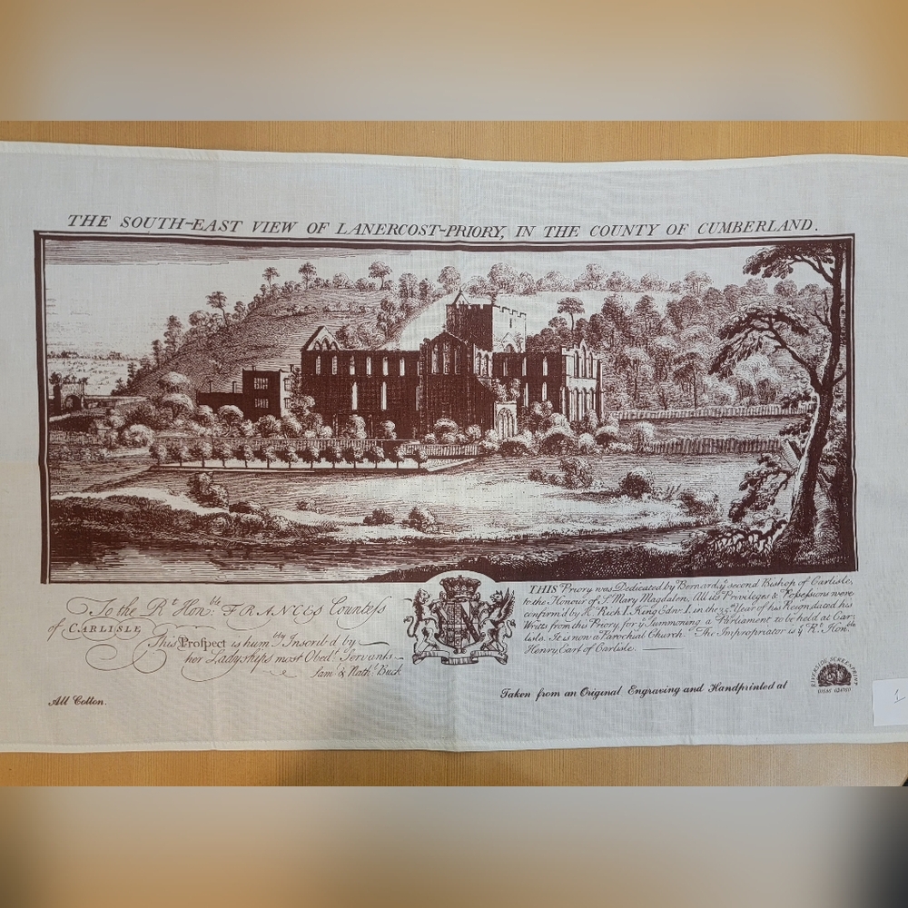 Vintage English Country House Tea Towel – Lamercoft Priory Illustration